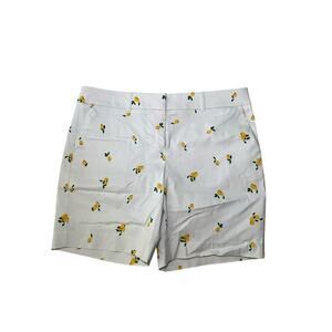 Van Heusen Bermuda Short Women's 12 White Lemon Print Slash Pocket Flat Front‎